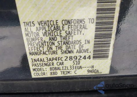 2015 Nissan Altima 2.5 Sv z USA, uszkodzony, nr VIN 1N4AL3AP4FC289244